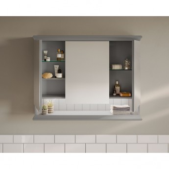 Шкаф VITRA VALARTE 80 см с зеркальными дверцами, с LED подсветкой, цвет серый матовый Шкаф VITRA VALARTE 80 см с зеркальными дверцами, с LED подсветкой, цвет серый матовый